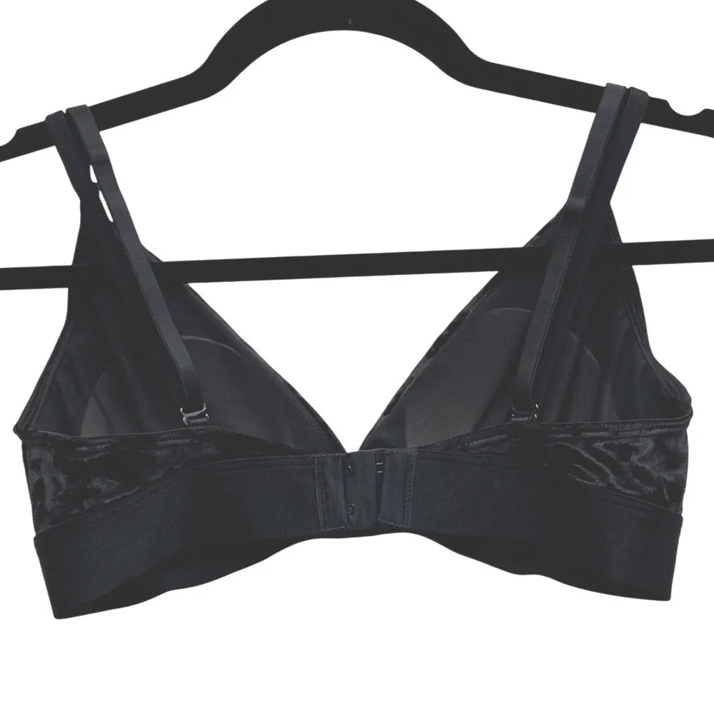 PINK Victoria's Secret Bralette Crushed Velvet Triangle Black Medium Y2K Lounge - Picture 7 of 10